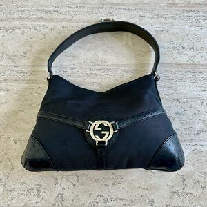 Gucci black canvas Reins Hobo Bag